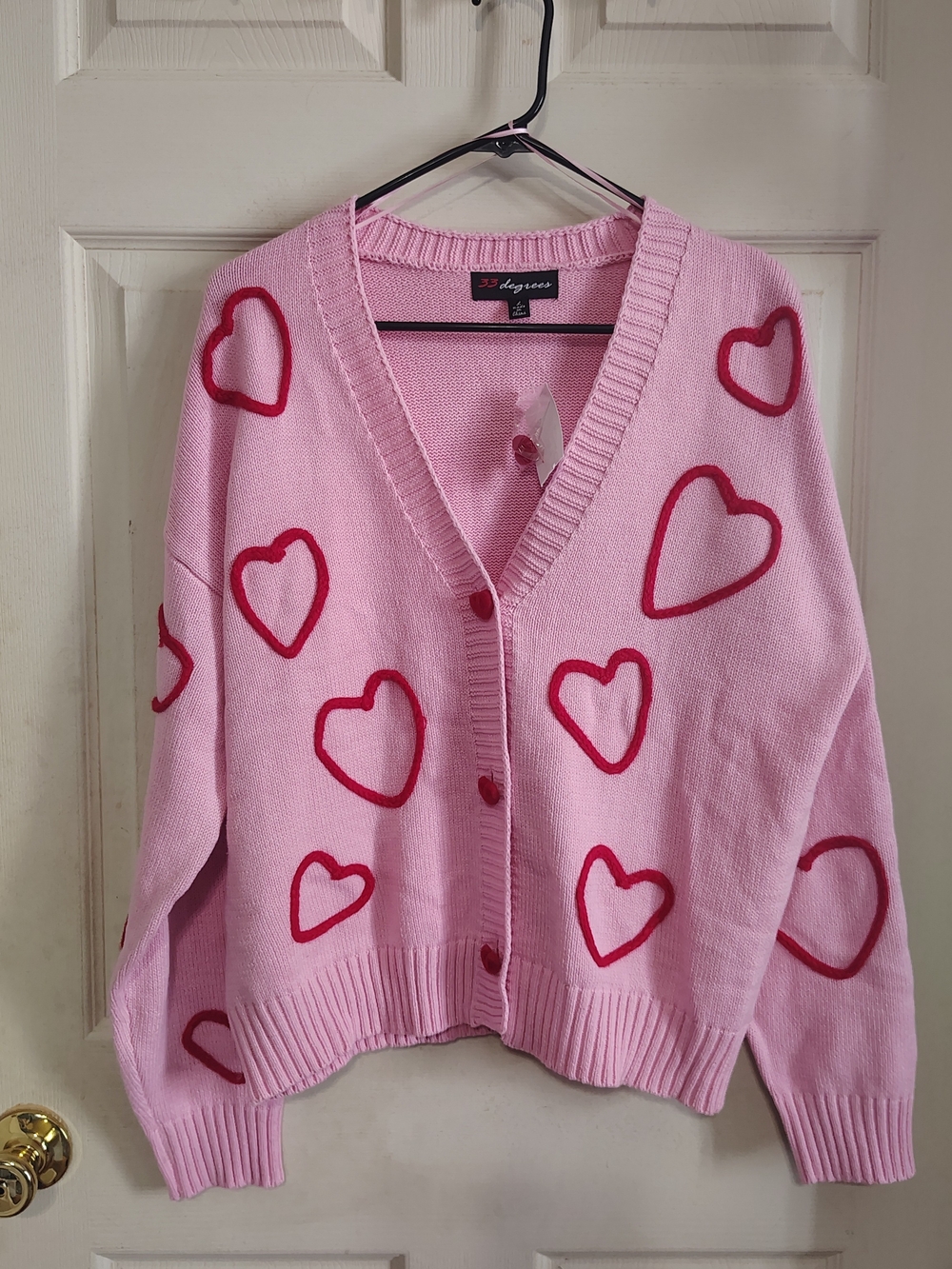 NWT 33 Degrees Women's Hearts Graphic Cardigan Sweater Sz Large